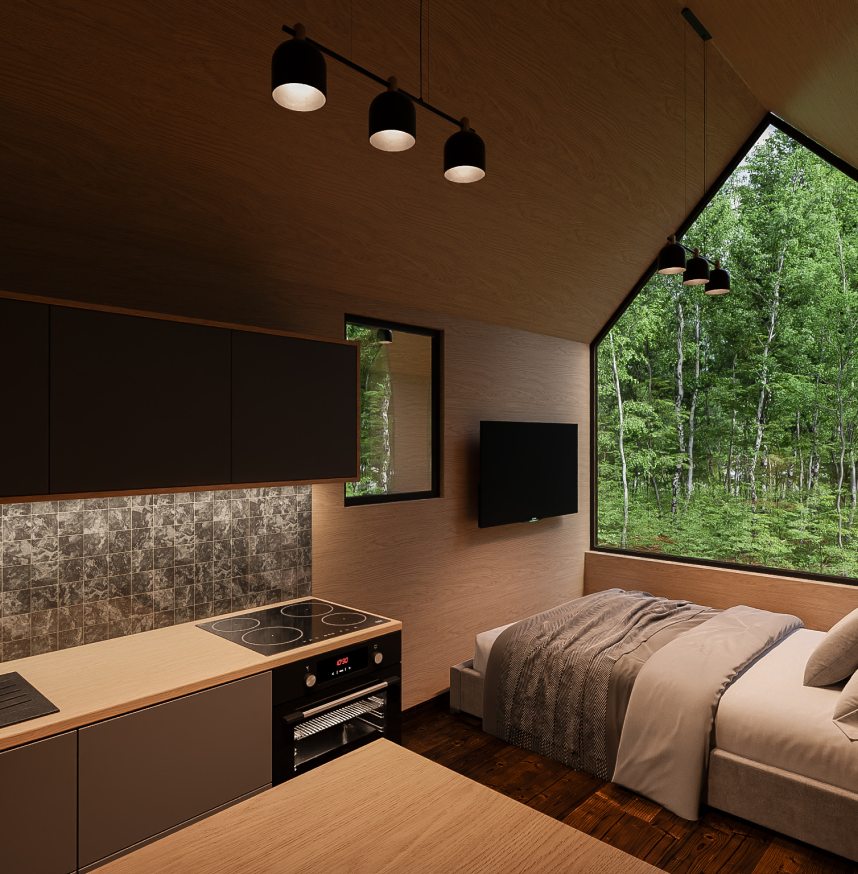 wnętrze domku całorocznego